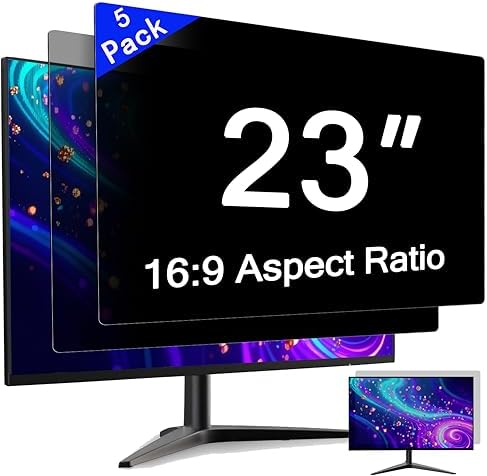 [5 Pack] 23 Inch Computer Privacy Screen for 16:9 Aspect Ratio Widescreen Monitor, Eye Protection Anti Glare Blue Light Computer Monitor Privacy Filter, Removable Anti-Scratch 23in Protector Film by GlanceGuard