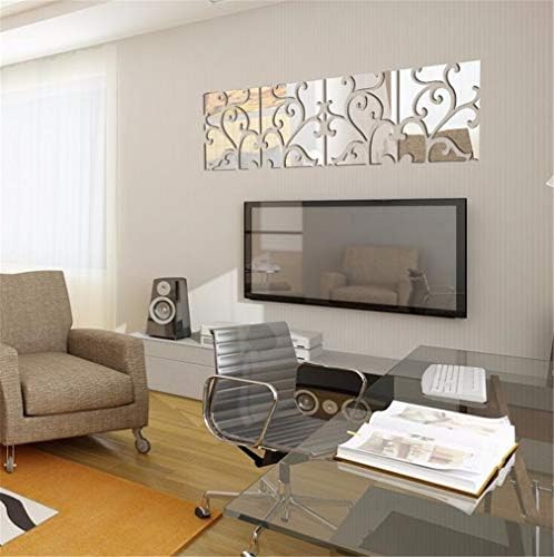 3D Mirror Wall Stickers, 4 Pcs Acrylic Square Geometric Pattern DIY Art Decals, Self Adhesive Mirror Plastic Wall Sheet Tiles Home Decoration for Living Room Bedroom Stair Wall Decor (Floral- 4pcs) - Image 7