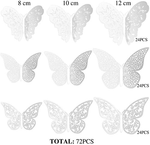 Bememo 72 Pcs 3D Butterfly Wall Decals, 3 Sizes,White | Metallic Hollow Design for Bedroom Living Room, Removable Adhesive Wall Decor, Easy Peel Stick Party Decoration Stickers - Image 4
