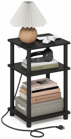 Furinno Just 3-Tier Night Stand with Charging Station, Black Espresso by Furinno-FitsYourSpaceFitsYourBudget