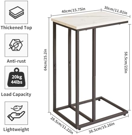 Aibiju Side Table Small End Table C Shaped, Slide Under Laptop Desk for Couch, Living Room Side Table, TV Trays for Eating on Couch, Faux Marble+Black YD-TM051B - Image 3