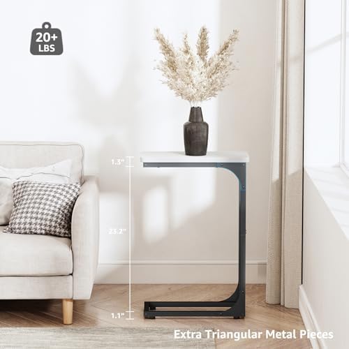 QEEIG Narrow C Shaped Side Table Set of 2 Living Room Sets Slim Couch Tray Tables Skinny Thin Small Modern 7 inch Width, White and Black (017-18WB) - Image 3