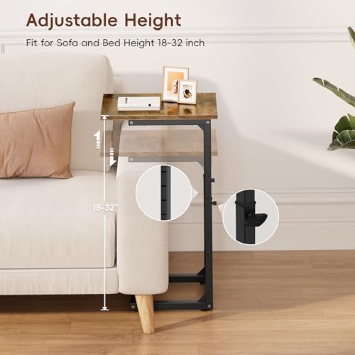 Vagusicc C-Shaped End Table for Couch, 33" Tall C Table Adjustable Height Side Table, Couch Side Tables with Metal Frame Slide Under Sofa, Sofa Table TV Tray for Living Room, Bedroom, Bedside, Brown - Image 4