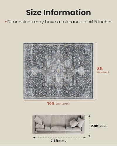 AMADA HOMEFURNISHING 8x10 Washable Area Rug, Low-Profile Large Area Rug with Non-Slip Backing & Durable Edge Binding, Vintage Large Rugs for Living Room, Bedroom, Dinning Room - Image 2