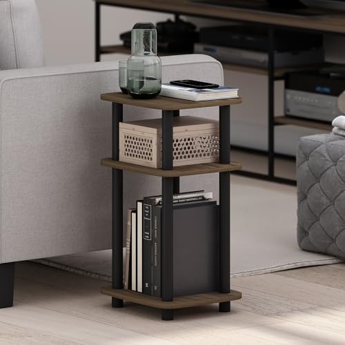 Furinno JUST 3-Tier Telephone Table, Turn-N-Tube Toolless Side Table with Open Shelf, Round Curve Corner Night Stand, Bedside Table, for Living Room, Bedroom, Columbia Walnut - Image 2