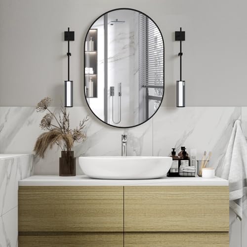 Oval Bathroom Mirror Capsule Wall Mirror, 24"x36" Black Vanity Wall Mounted Mirror, Large Modern Pill Mirrors with Metal Frame, Decor for Entryway, Bedroom, Living Room - Image 5