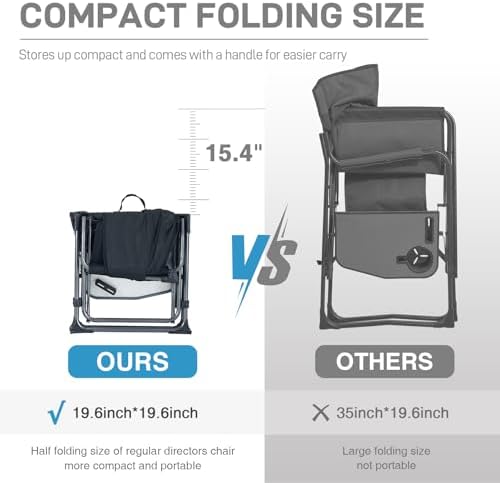 EVER ADVANCED Camping Directors' Chair with Side Table, Portable Folding with Compact Size, Breathable & Quick Dry Design Heavy Duty Lawn Chair with Pocket, 400lbs, Textilene Mesh, Black - Image 5