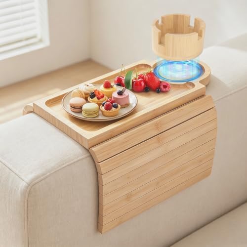 Bamboo Couch Arm Tray, 3 in1 Couch Armrest Table, Armrest Tray, Natural by Unknown