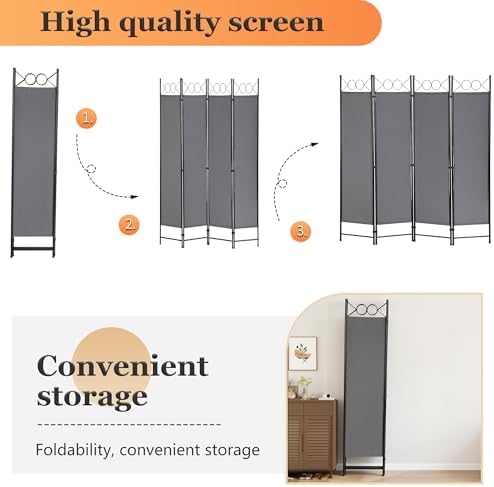 FDW 4-Panel Folding Room Divider | 6ft, Light Grey | Light & Portable - Image 4