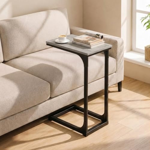 TEMI C Shaped End Table for Couch - Small Side Table and TV Tray for Eating or Laptop, Accent Desk for Chair or Sofa, Easy Assembly, Space-Saving Design for Living Room or Bedroom,Greige by TEMI
