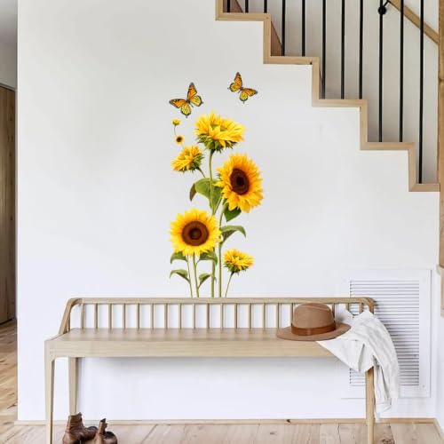 Sunflower Wall Decals Peel and Stick, Butterfly Floral Wall Stickers, Large Botanical Removable Vinyl Wall Decor, Flower Wall Art for Bedroom Living Room Nursery Office Farmhouse Home Decorations - Image 7