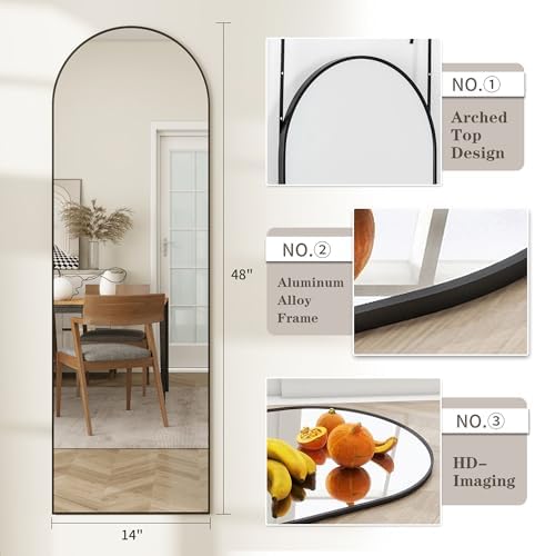 48"x 14" Arched Full Length Door Mirror, Full Body Mirror, Black - Image 5