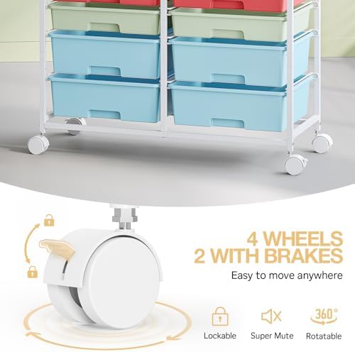 TOOLF 12 Drawers Rolling Storage Cart with Wooden Top for Classroom,Rainbow - Image 4