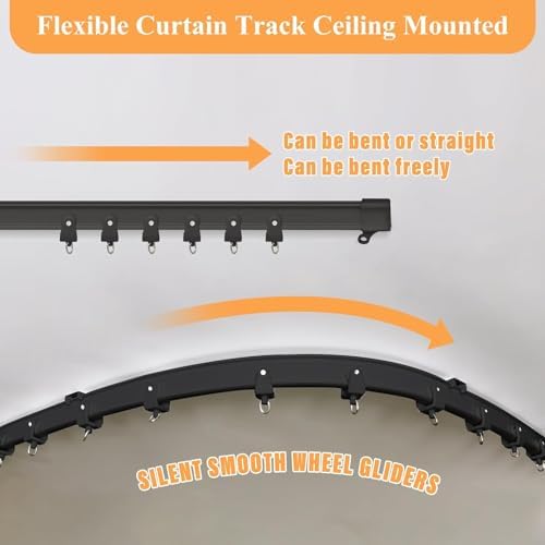 MaKefeile Room Divider Curtains with Flexible Ceiling Curtain Tracks Set,100% Blackout Floor to Ceiling Curtains Patio Sliding Door Curtains (Dark Grey Drape & Black Rail W 12.5 × H 7 FT) - Image 5