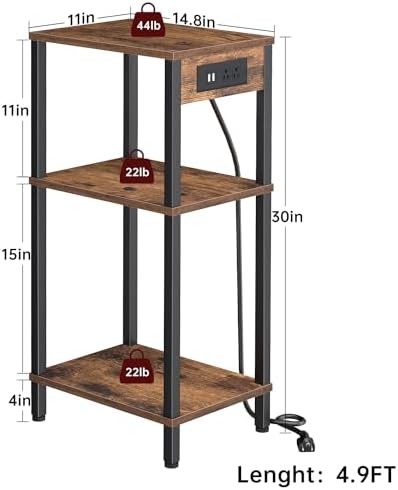Tall Side Table with Charging Station, 30 Inch Tall End Tables Living Room - Image 3