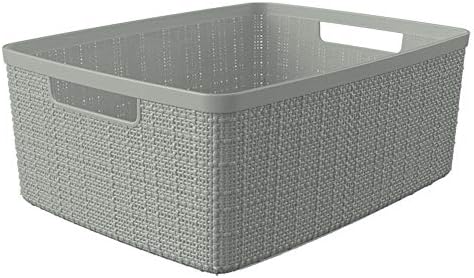 Curver Set of 6 Medium 12L Jute Decorative Plastic Organization and Storage Baskets - Perfect Bins for Home Office, Closet Shelves, Kitchen Pantry and All Bedroom Essentials, Grey - Image 3