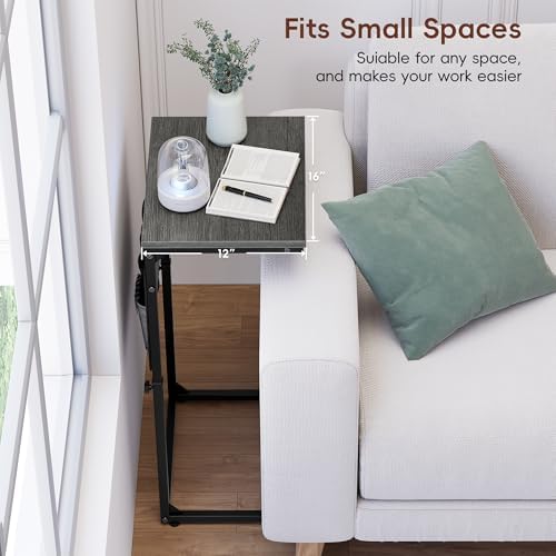Vagusicc C Shaped End Table, 32'' Tall Side Table for Couch, Adjustable Height Small Couch Side Table for Small Spaces, C Table Slide Under Sofa Table TV Tray Arm Table for Living Room Bedroom - Image 7