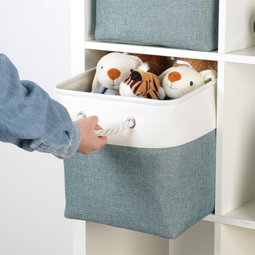 Temary 12 Inch Cube Storage Baskets 4 Pack Fabric Storage Bin for Organizing, Shelf Baskets for Home Office Closet, Collapsible Cube Storage Bins (White&Dark Green) - Image 7