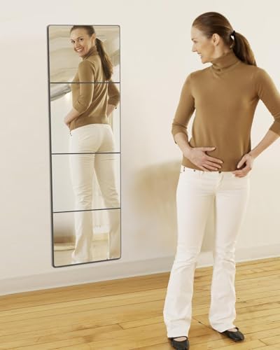 quegau Full Length Wall Mirror Tiles, Made of Shatterproof Plexiglass Acrylic (Large 15.5"x 15.5"x 4 Pcs); Non Glass Safety Mirror Great for Baby Kids Playroom, Bedroom, Door, Home Gym by quegau