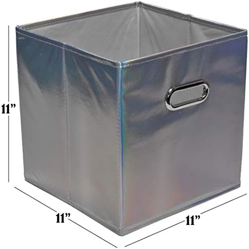 Handy Laundry 6-Pack Foldable Cube Storage Bins – Decorative Collapsible Organizer for Shelves, Closets, Underbed, Clothes, or Kids’ Toys (Shiny Silver) - Image 2