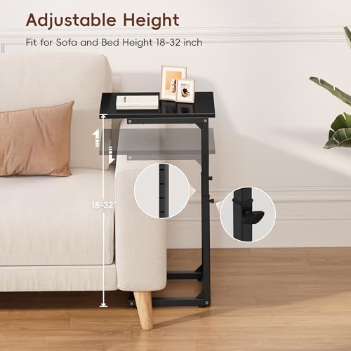 Vagusicc C-Shaped End Table for Couch, 33" Tall C Table Adjustable Height Side Table, Couch Side Tables with Metal Frame Slide Under Sofa, Sofa Table TV Tray for Living Room, Bedroom, Bedside, Black - Image 4