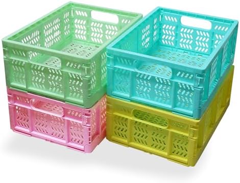 20L Folding Crate, 4Pack Plastic Storage Baskets Organizer for Home and Office,Collapsible Storage Crates for Home Office and Outdoor Organizer. (Mix Colors) by HomeandOfficeStorage