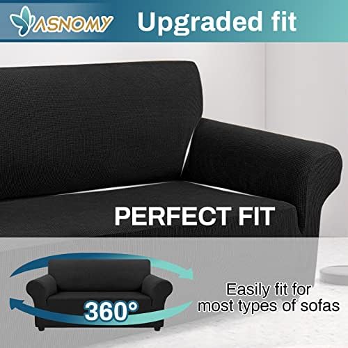 Asnomy Stretch Couch Covers Washable,loveseat Cover Slipcovers,Black - Image 5