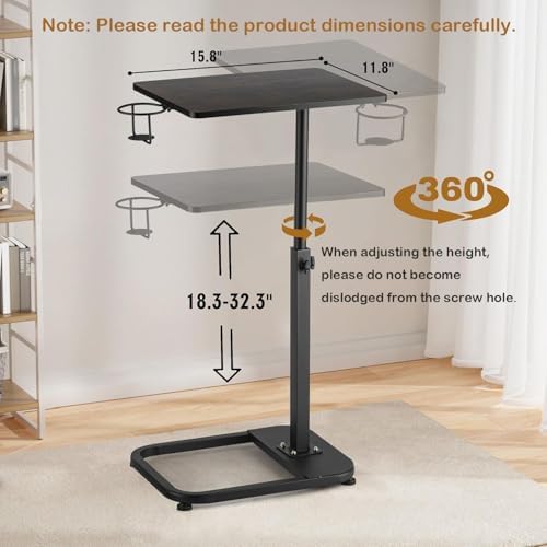 facka Adjustable C-Shaped TV Tray Table 18-32 Inch Height Couch Table - Image 2