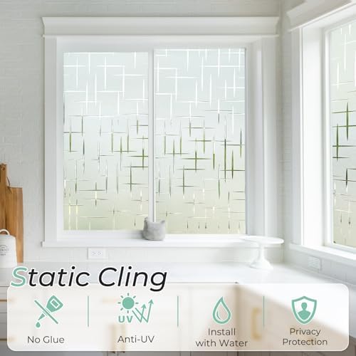 DOWELL Window Privacy Film Frosted Glass Window Film, Sun Blocking Non-Adhesive Glass Cling, Decorative Door Sticker, Self Static-Cling Tint Covering for Home Office, Cross Pattern 35.4" x 157.5" - Image 4
