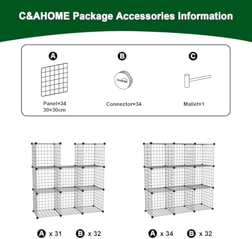 C&AHOME Wire Cube Storage, 9 - Cube Organizer Metal C Grids, Silver Gray - Image 7
