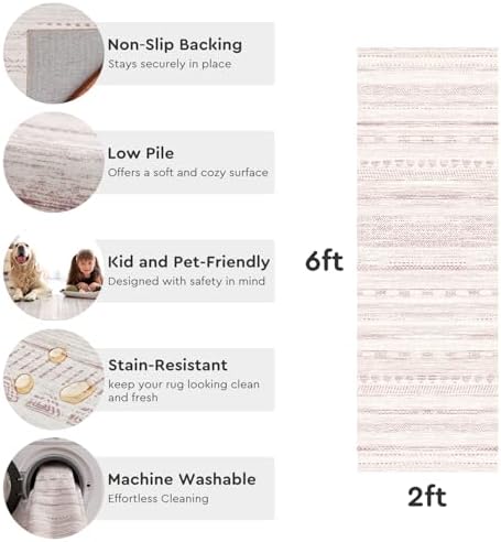 2x6 Pink Runner Rug Machine Washable Non Slip Area Rug Distressed Neutral Moroccan Boho Rug Ultra Soft Floor Runners for Hallways for Entryway Laundry Room Kitchen - Image 6