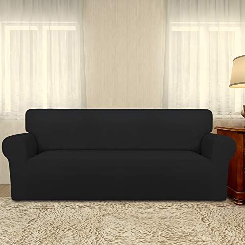 PureFit Stretch Oversized Couch Covers Fleece Sofa Slipcovers Black - Image 2