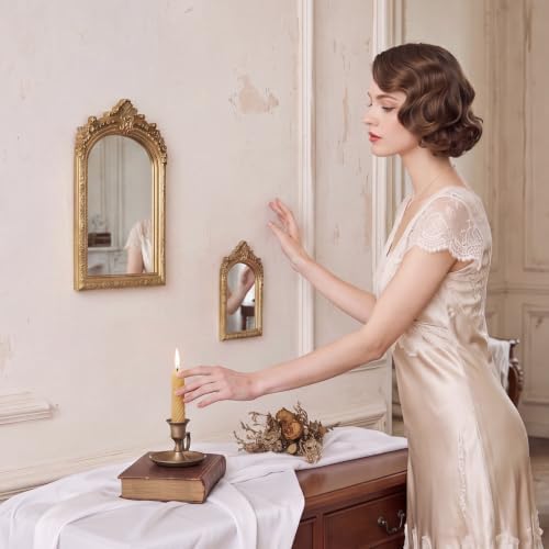 2 Pcs Small Gold Mirror Vintage Decorative Wall Mirror 10 x 6.8 and 8.5 x 6 Inch Desk Makeup Mirrors Antique Hanging Mirrors with Stand for Bedroom Living Room Dresser Victorian Decor - Image 2
