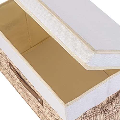 TYEERS Collapsible Storage Bins with Lids, Patchwork Design, Washable, Fabric Storage Boxes, 14.9x9.8x9.8 inches, 3 Pack, Camel Tan - Image 5