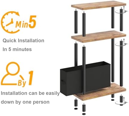 Apicizon Narrow Side Table with Fabric Basket, 3-Tier End Table,Brown Black - Image 7