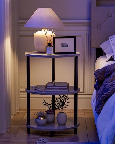 Small Round Side Table - 3-Tier Oval Accent Table for Small Spaces, Rustic Wood and Metal Couch End Table, Nightstand for Bedroom or End Table Living Room, Set of 2, Greige - Image 5