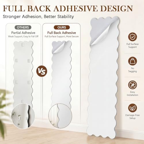 Leinuosen Full Length Acrylic Wall Mirror,Self Adhesive, 40" x 10", Scallop - Image 5