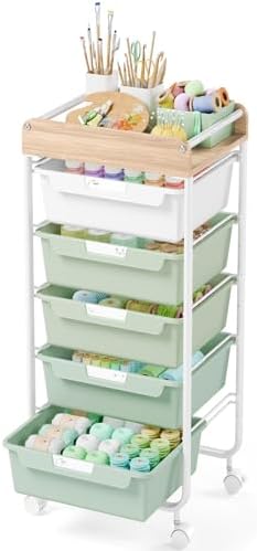 SYKIARIOL Rolling Storage Utility Cart with 5 Drawers,Green by SYKIARIOL