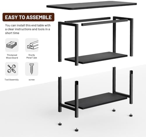 SLEEPING LAMB Side Table for Living Room, 3-Tier End Table for Small Space with Wide Storage Tabletop, Classic Black Narrow Nightstand for Bedroom, Sofa Couch - Image 7