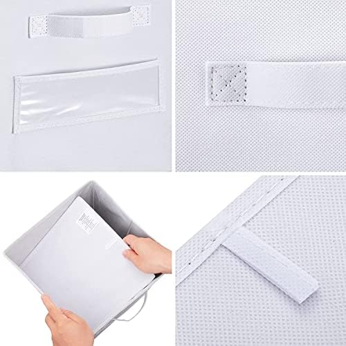 13x13x13 storage cube bins(Set of 8)Fabric storage cubes with 8 Labels Window Cards & a Pen,storage cubes 13x13, storage bin, Collapsible 13 inch cube storage bins,Cubby Organizer Boxes, White - Image 2