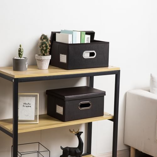 PRANDOM Collapsible Storage Box with Lid [1-Pack] Leather Fabric Foldable Storage Bin Organizer Container Basket Cube with Cover for Home Bedroom Closet Office Nursery Black (13.6x9.6x6.9) - Image 2
