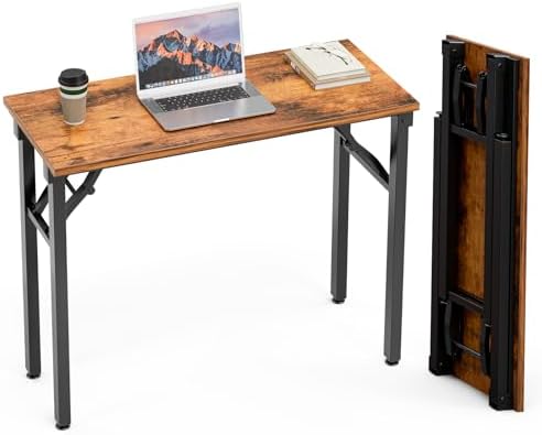 TEMI Small Computer Desk Folding Table - 35.8" Foldable Office Desk, No Assembly, Perfect for Small Spaces in Bedroom, Dorm, or Apartment, Study Table with Compact Design, Brown by TEMI