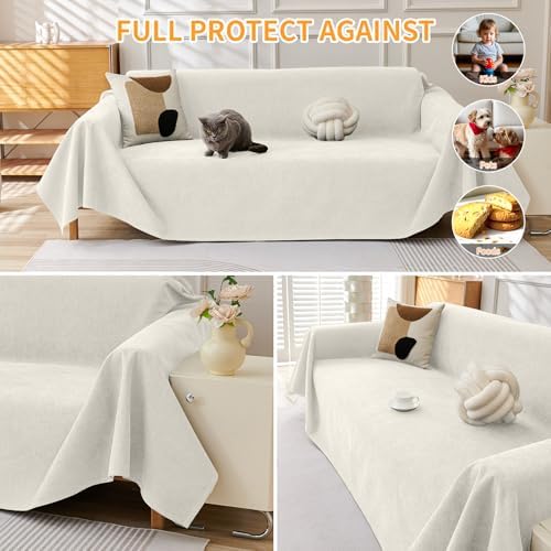 Deep Dream Cat-Scratch Resistant Couch Cover, Waterproof Sofa Cover for 3 Cushion Couch Washable, Pet Friendly Couch Protectors Anti Slip Thickened Sofa Slipcovers for Dogs Pets, 71" x 150", White - Image 5