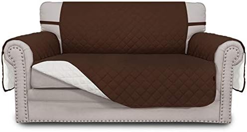 Easy-Going Reversible Loveseat Couch Cover for 2 Cushion Couch Sofa Cover for Dogs Water Resistant Furniture Protector with Foam Sticks Elastic Straps for Pet (Loveseat, Coffee/Ivory) by Easy-Going