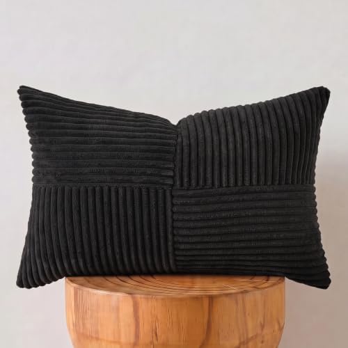 Fancy Homi 2 Packs Black Long Lumbar Decorative Throw Pillow Covers 16x24 Inch for Couch Bed Sofa, Rustic Farmhouse Boho Home Decor, Soft Striped Corduroy Rectangle Accent Cushion Case 40x60 cm - Image 7