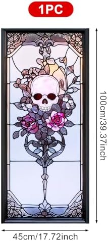 HOMETITUTE Vintage Skull Rose Privacy Window Film Cling 17.7x39.3 PVC - Image 4