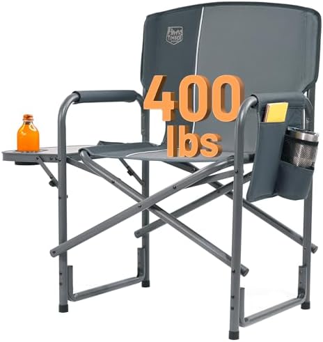 Timber Ridge Aluminum Oversized Camping Chair, Lightweight Portable Directors Chair with Side Table Detachable Side Pocket for Outdoor Camping, Lawn, Picnic, Support 400lbs Gray by TIMBERRIDGE