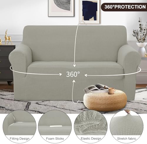 U-NICE HOME Loveseat Cover Stretch Couch Cover Sofa Slipcover, Taupe - Image 3
