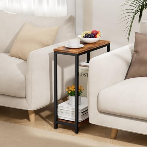 SLEEPING LAMB Narrow End Tables Living Room Set of 2 Small Side Table for Small Space, 2 Tier Slim Skinny Night Stand for Bedroom, Couch Beside Nightstands, Rustic Brown and Classic Black - Image 3