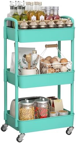 Sywhitta 3-Tier Plastic Rolling Utility Cart with Wheels for Storage, Green by haseverythingyouneed